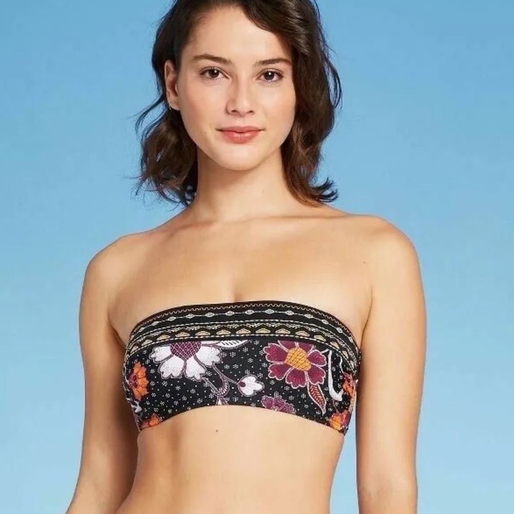 Women's Embroidered Bandeau Bikini Top -Xhilaration -Black